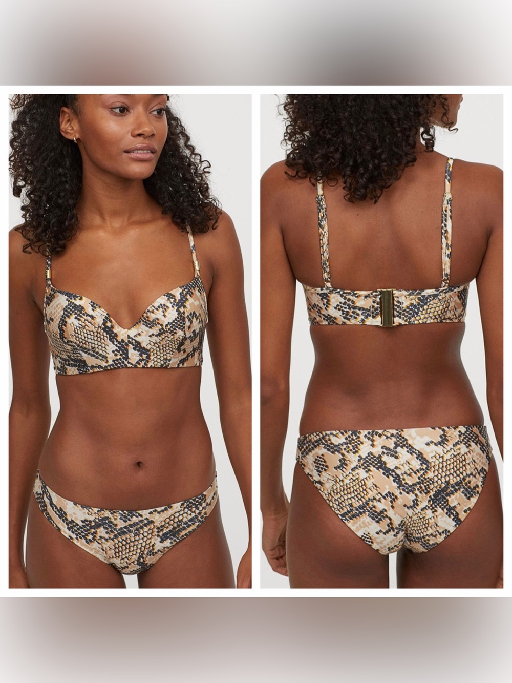 H&M Push Up Padded Bikini Top with Bikini Bottom Serpent Snake size 34C/6 NEW